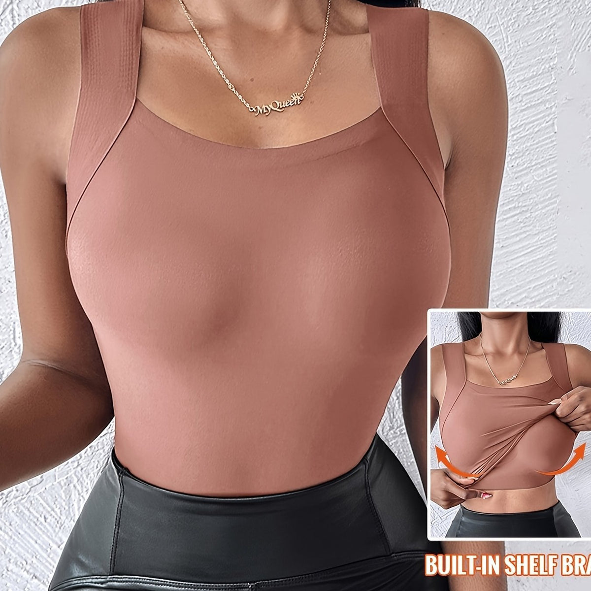 🔥 ¡50% DE DESCUENTO! 💖 👚 Camiseta sin mangas con cuello en U y sujetador incorporado para mujer – Comodidad, soporte y estilo todo en uno 🌸✨