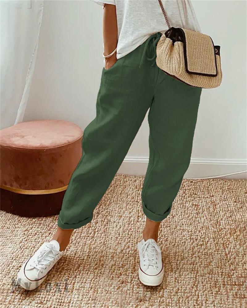 👖 Pantalones Informales de Algodón y Lino para Mujer – Transpirables, Cintura Alta y Largo al Tobillo, Elegantes 🌿✨