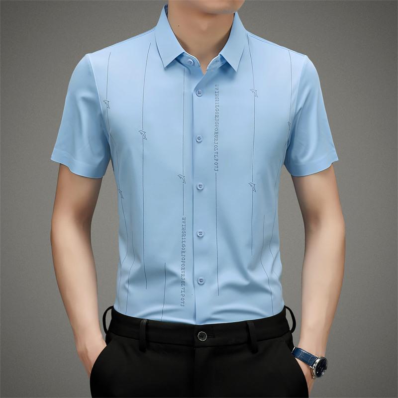 Camisa de seda de hielo de alta elasticidad resistente a las arrugas para hombre