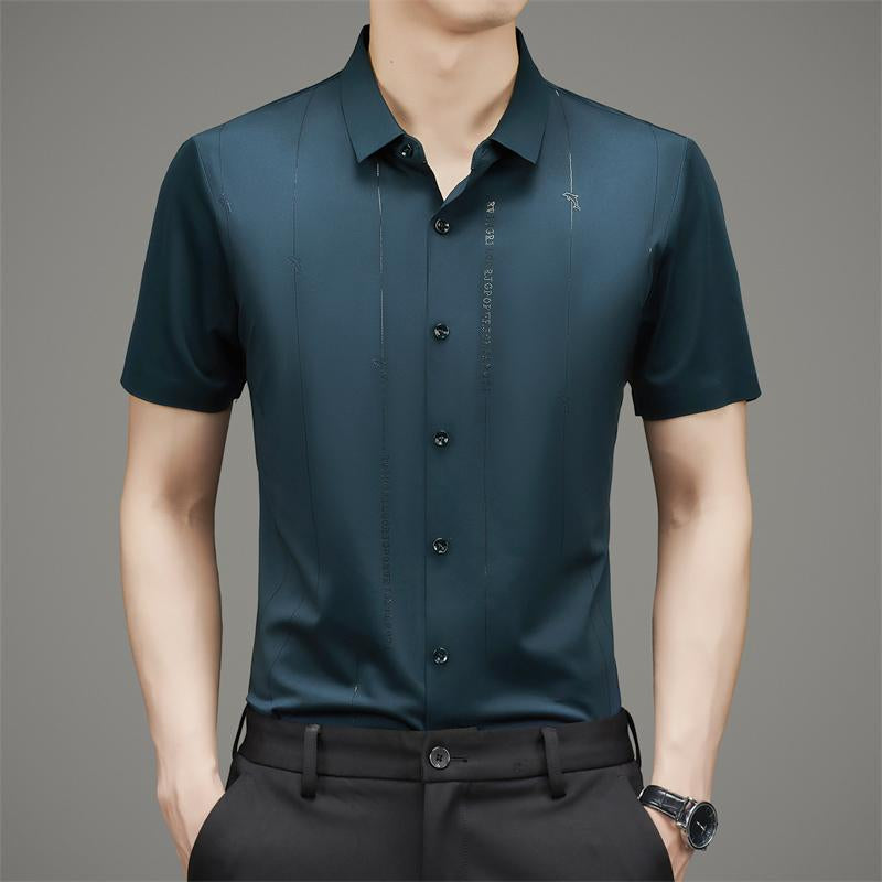 Camisa de seda de hielo de alta elasticidad resistente a las arrugas para hombre