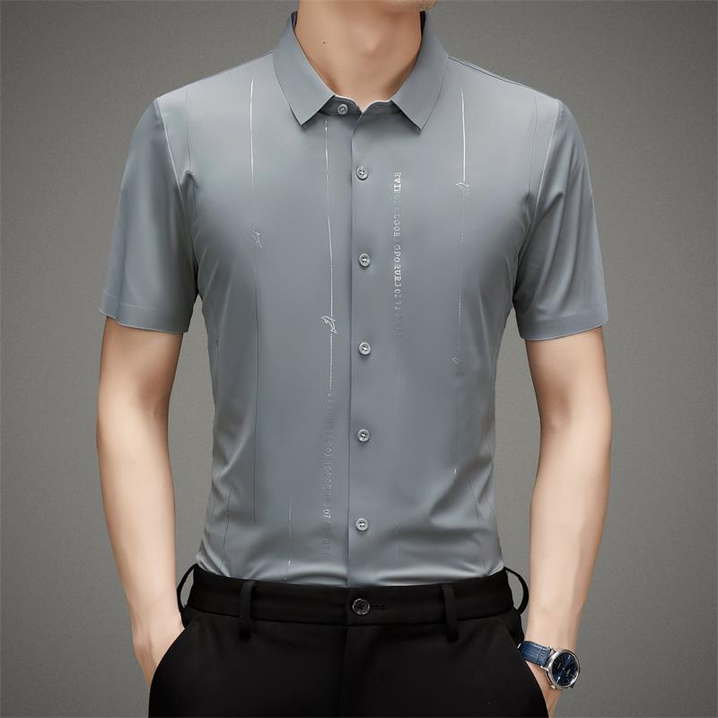 Camisa de seda de hielo de alta elasticidad resistente a las arrugas para hombre