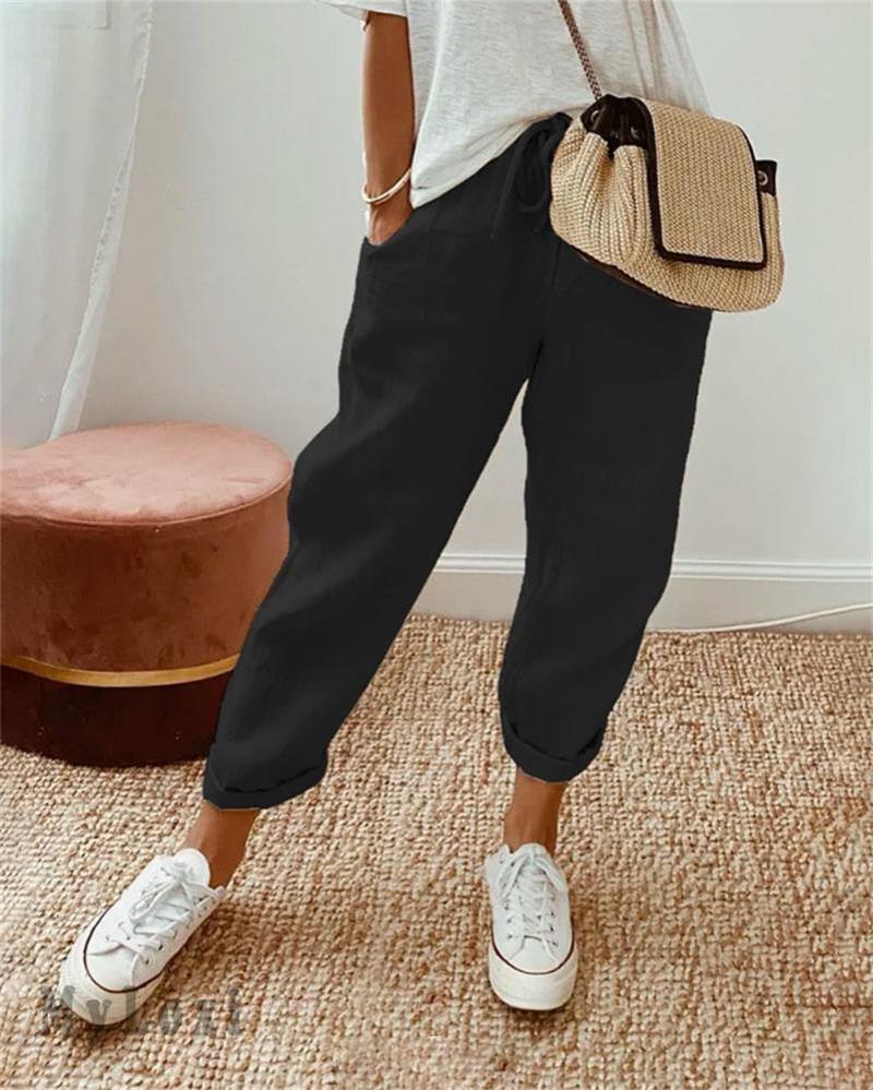 👖 Pantalones Informales de Algodón y Lino para Mujer – Transpirables, Cintura Alta y Largo al Tobillo, Elegantes 🌿✨