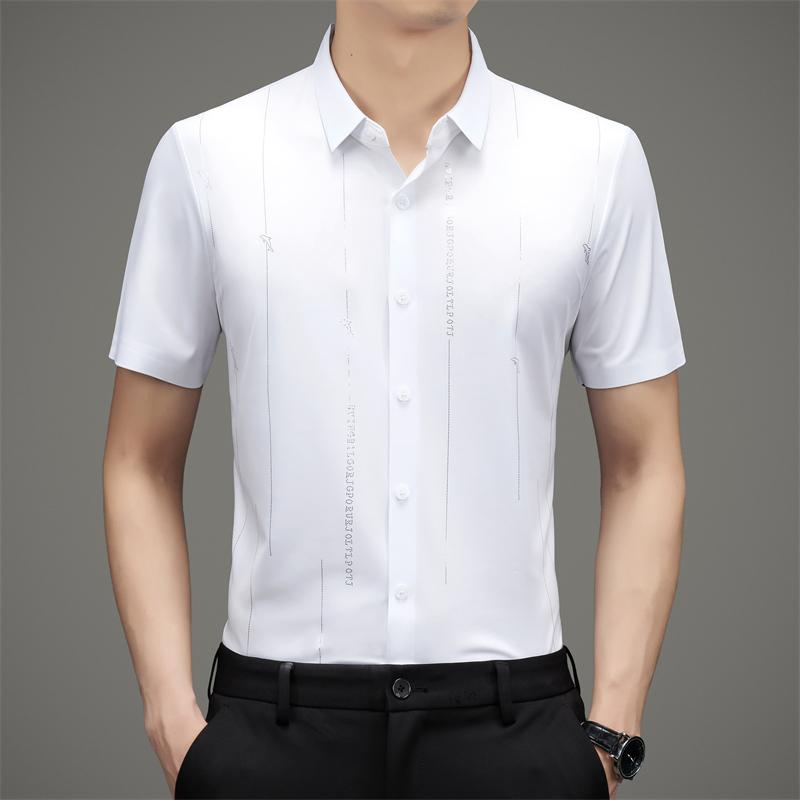 Camisa de seda de hielo de alta elasticidad resistente a las arrugas para hombre