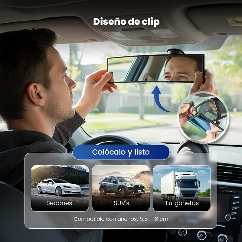 Espejo retrovisor curvado amplio para coche
