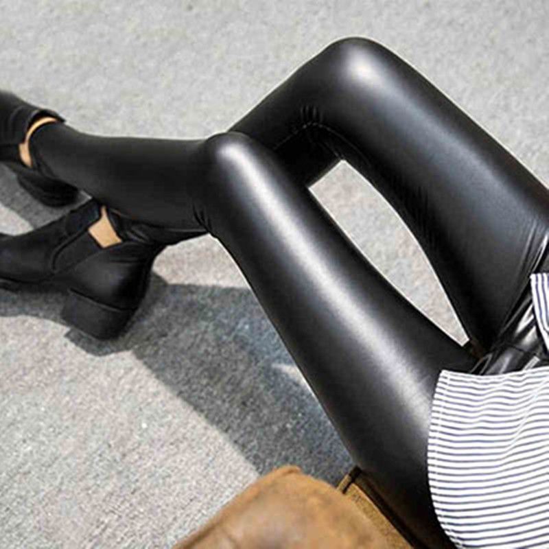 Leggings térmicos de piel sintética para mujer