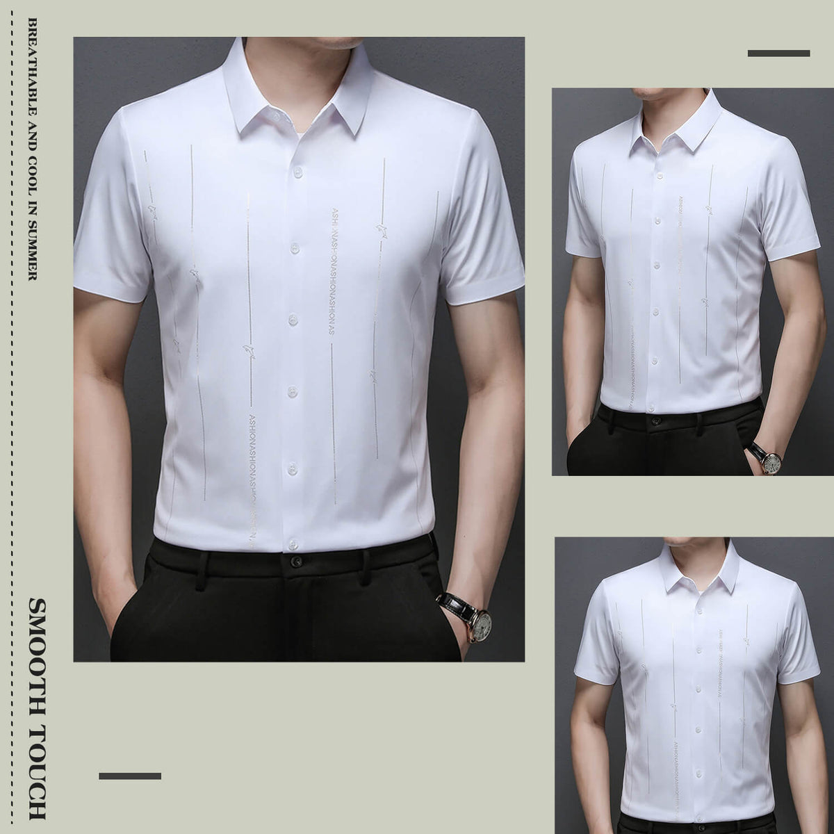 Camisa de seda de hielo de alta elasticidad resistente a las arrugas para hombre