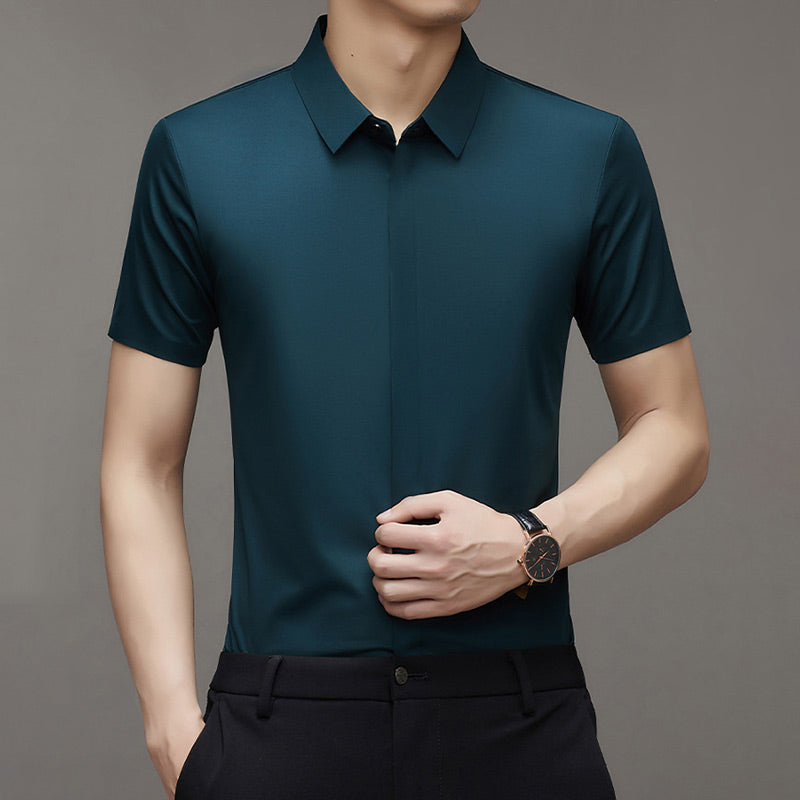 Camisas casuales elásticas de manga corta para hombre