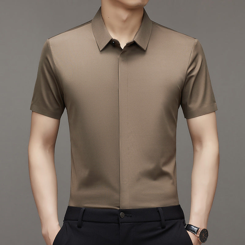 Camisas casuales elásticas de manga corta para hombre