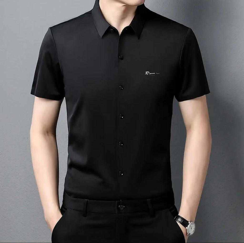 Camisa de manga corta de lujo para hombre, sin planchar, de estilo business