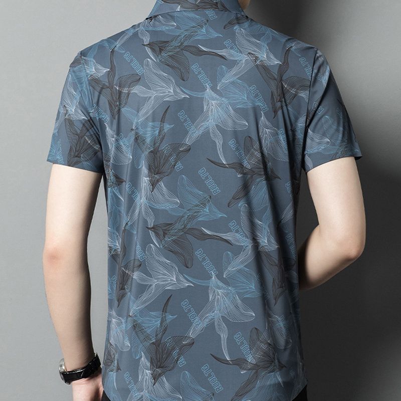 Camisa abotonada de seda helada elástica para hombre