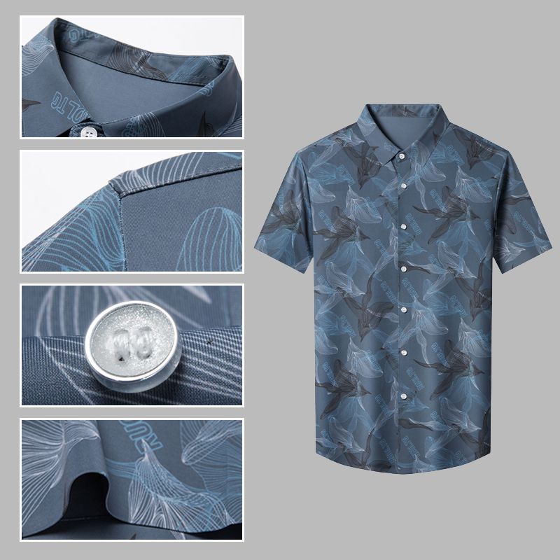 Camisa abotonada de seda helada elástica para hombre
