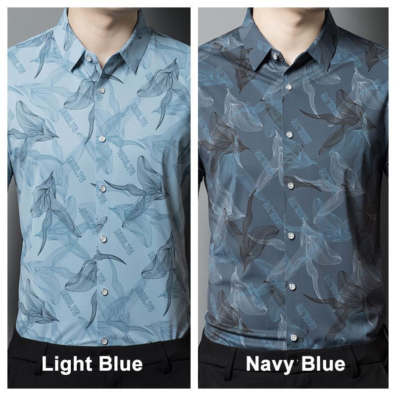 Camisa abotonada de seda helada elástica para hombre