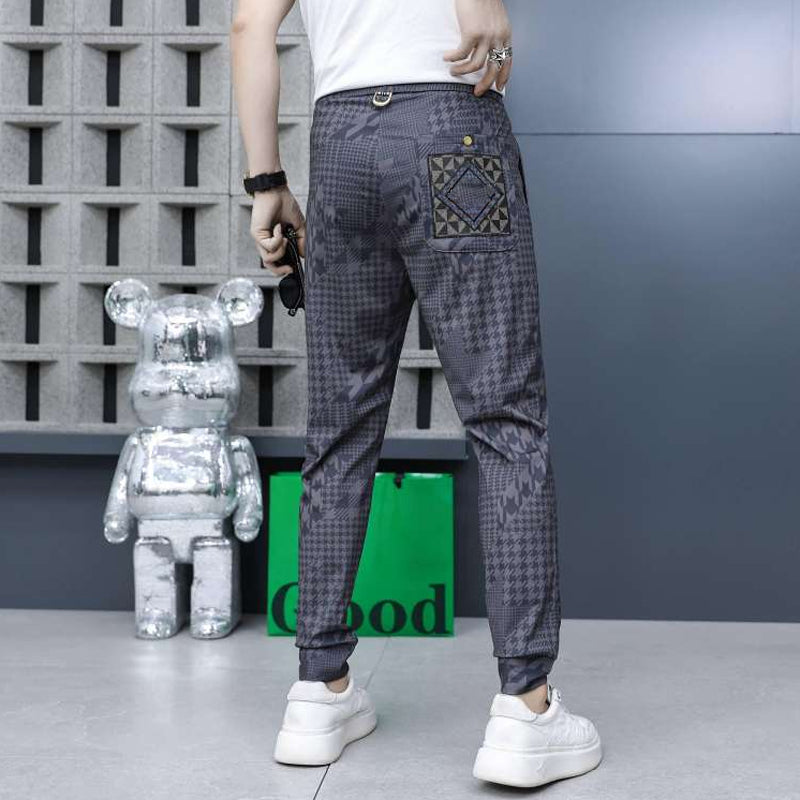 Pantalones de chándal informales con cintura elástica y cordón de seda helada para hombre