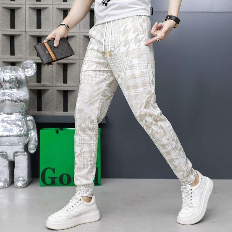 Pantalones de chándal informales con cintura elástica y cordón de seda helada para hombre