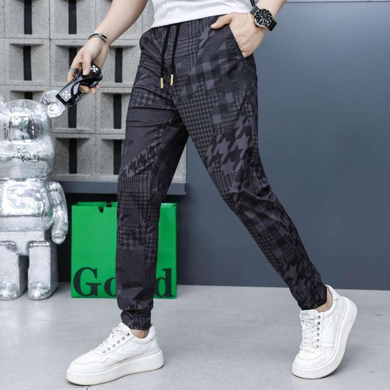 Pantalones de chándal informales con cintura elástica y cordón de seda helada para hombre