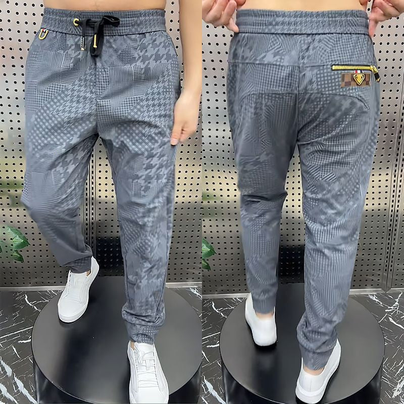 Pantalones de chándal informales con cintura elástica y cordón de seda helada para hombre