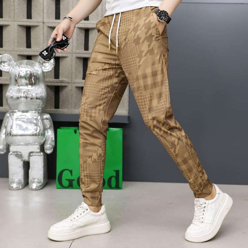 Pantalones de chándal informales con cintura elástica y cordón de seda helada para hombre