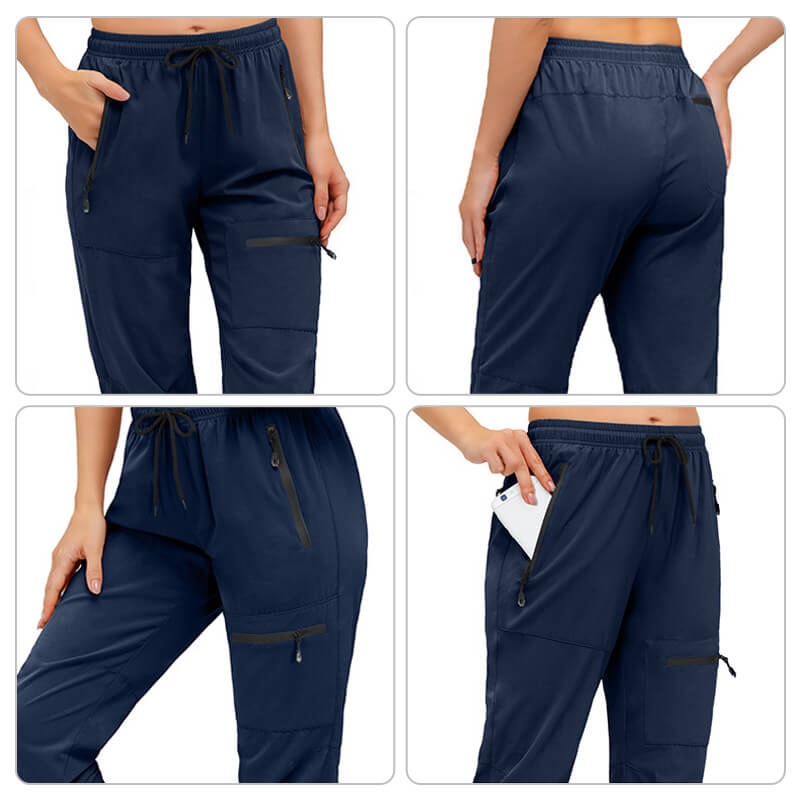 Pantalones de senderismo de secado rápido con 5 bolsillos con cremallera para mujer