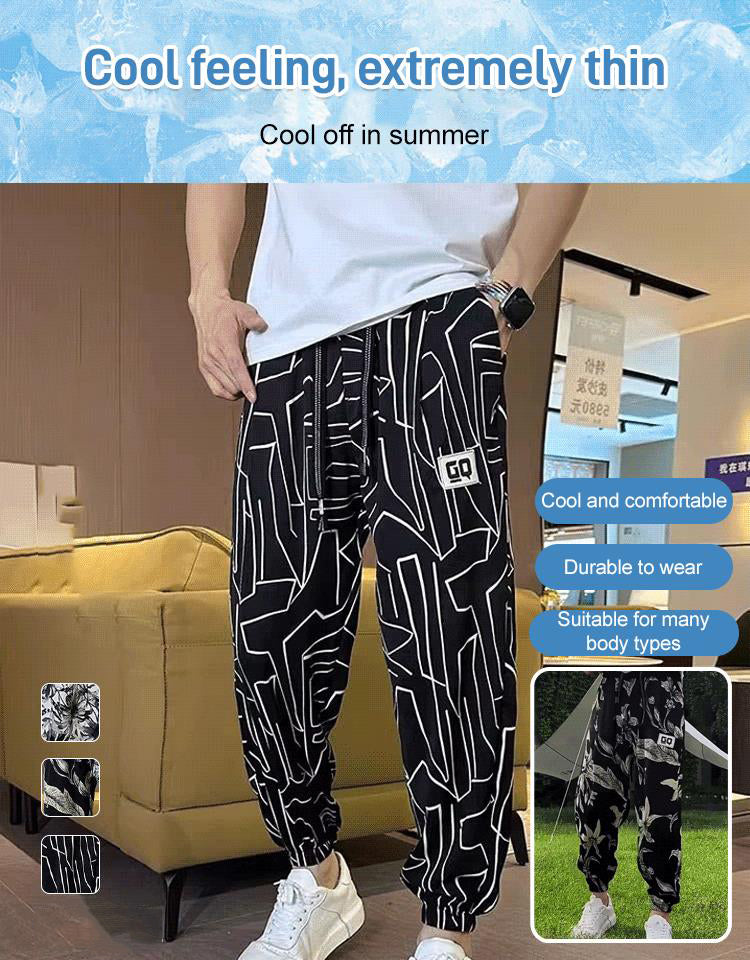 Pantalones cortos informales con abertura lateral y estampado de seda helada para hombre (50% de descuento)