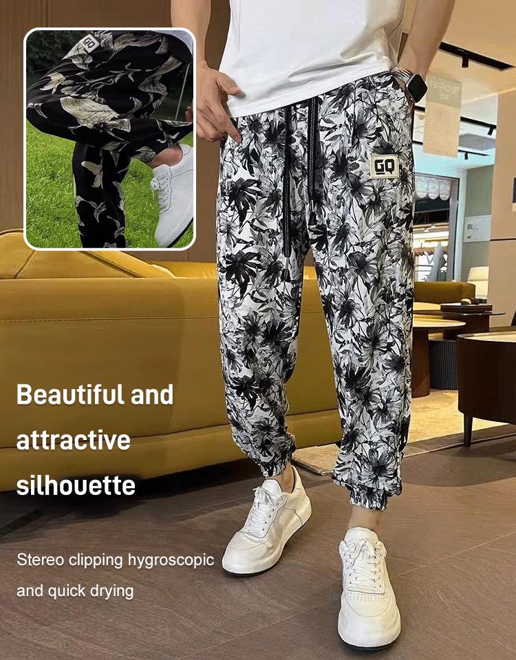 Pantalones cortos informales con abertura lateral y estampado de seda helada para hombre (50% de descuento)