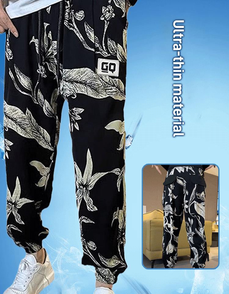 Pantalones cortos informales con abertura lateral y estampado de seda helada para hombre (50% de descuento)