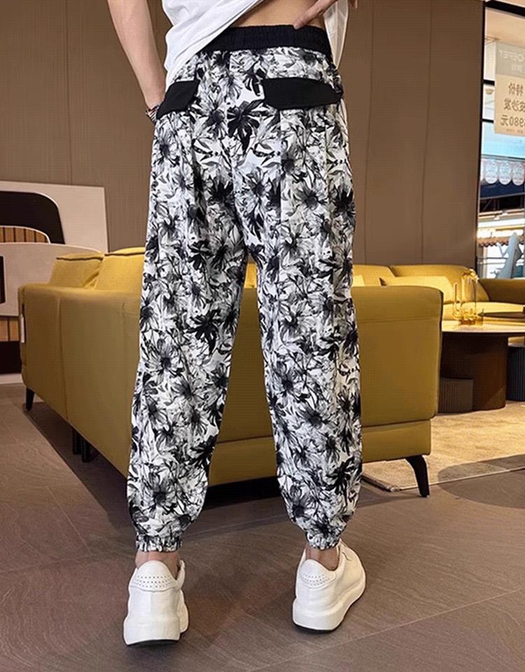 Pantalones cortos informales con abertura lateral y estampado de seda helada para hombre (50% de descuento)