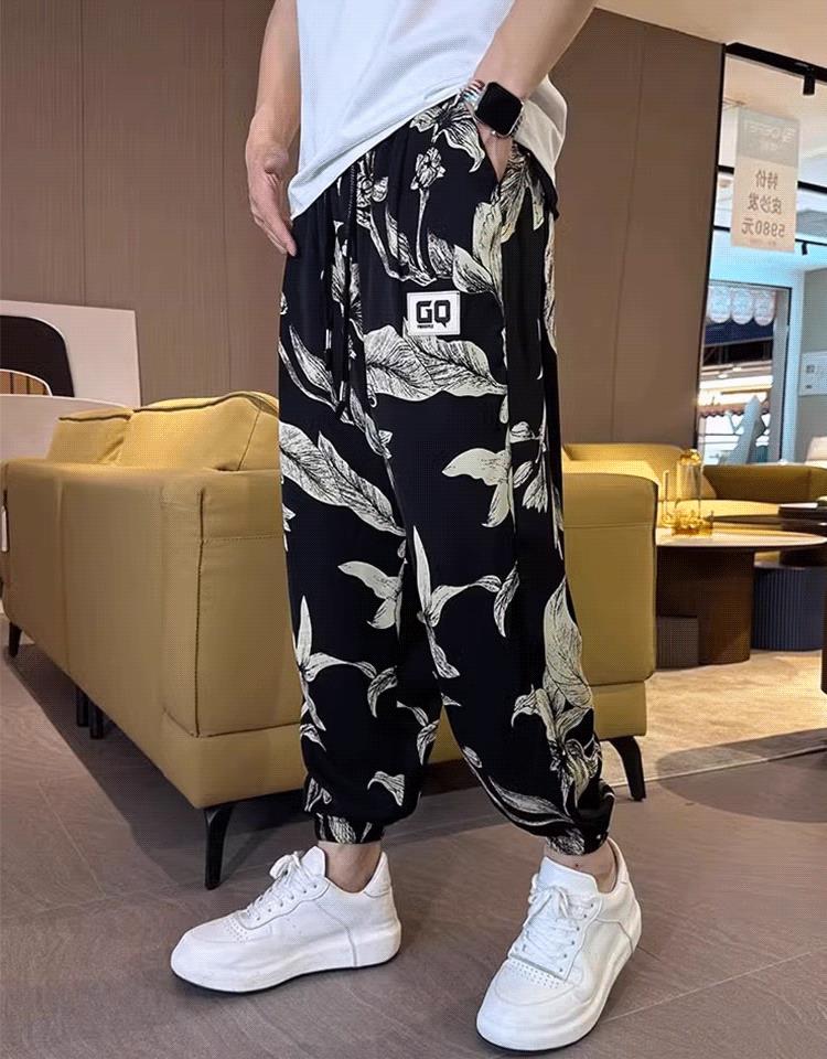 Pantalones cortos informales con abertura lateral y estampado de seda helada para hombre (50% de descuento)