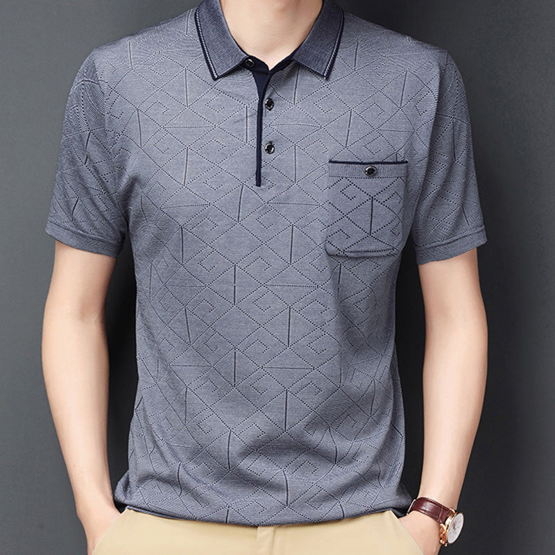Camisa de solapa de manga corta de seda de hielo para hombres