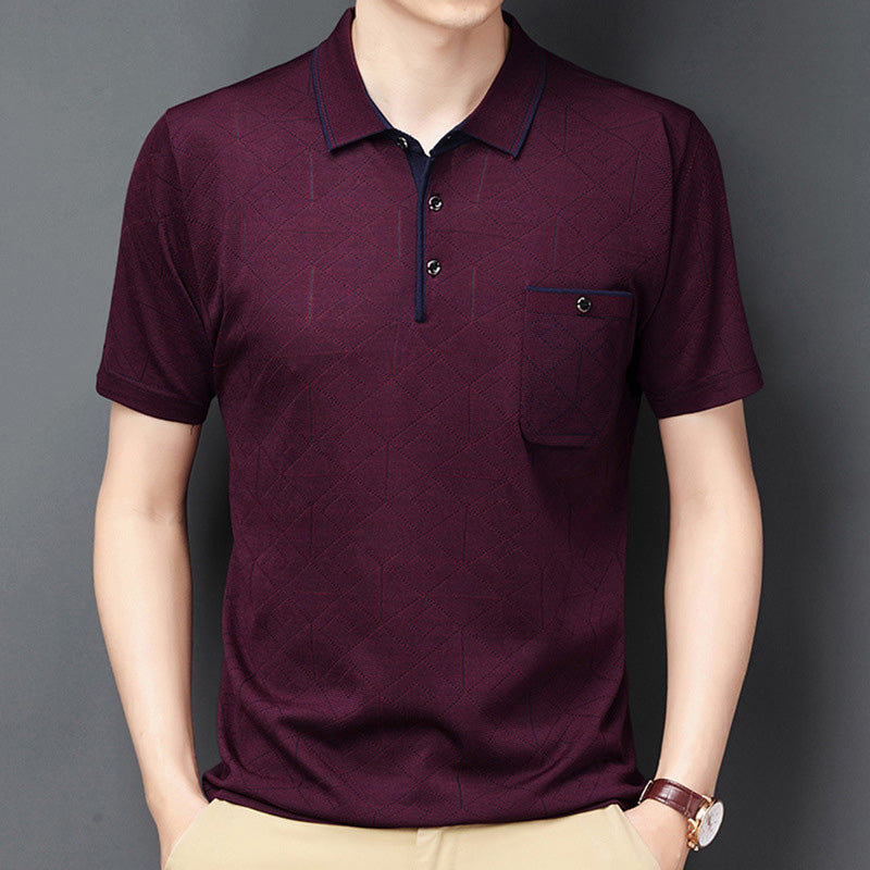 Camisa de solapa de manga corta de seda de hielo para hombres