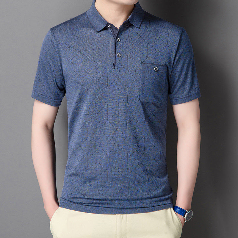 Camisa de solapa de manga corta de seda de hielo para hombres