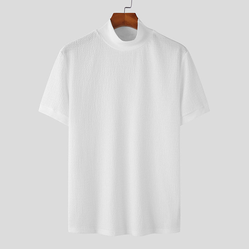 Camiseta de color sólido de cuello alto de punto（50%OFF）