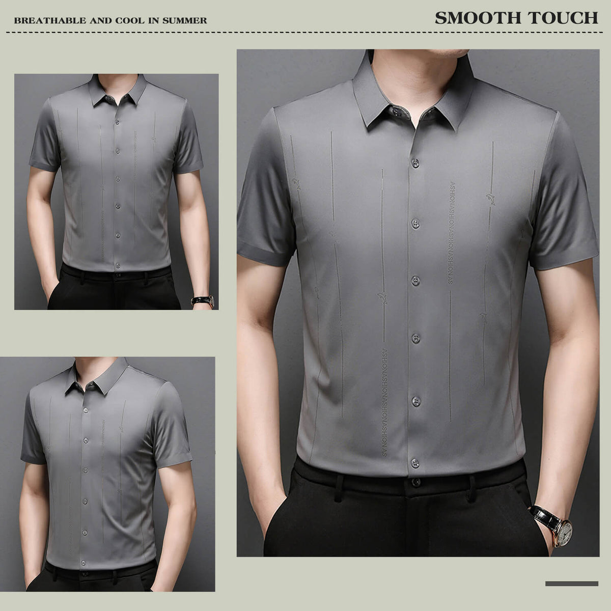 Camisa de seda de hielo de alta elasticidad resistente a las arrugas para hombre