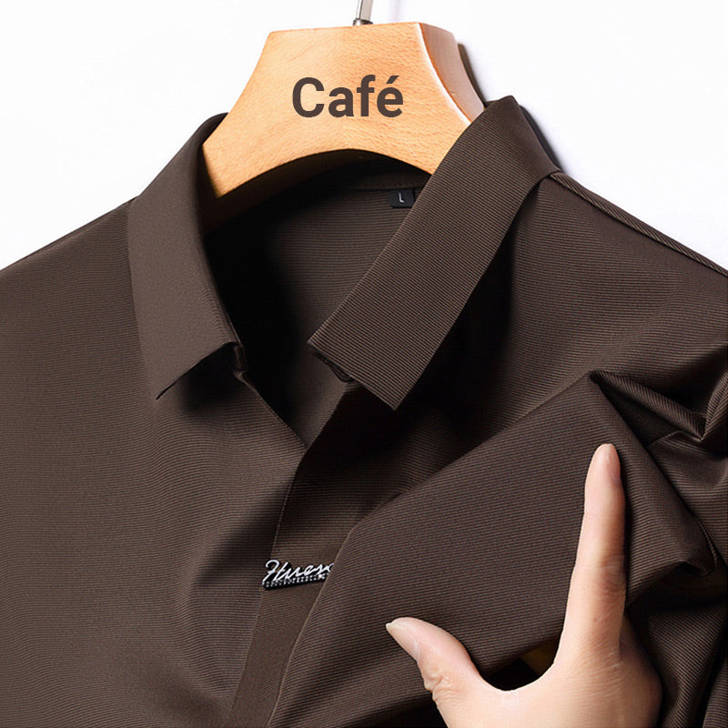 Camiseta informal sin arrugas transpirable con solapa para hombre