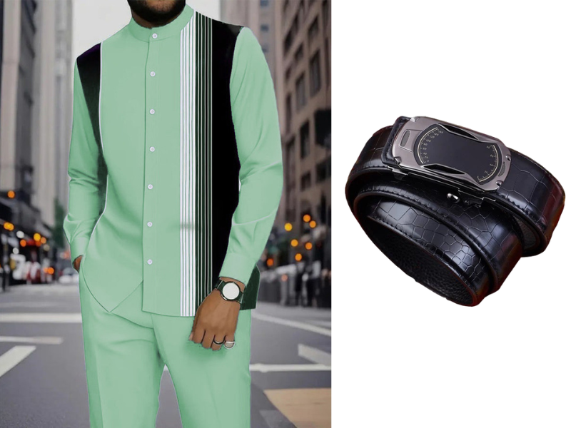 👔 Conjunto de 2 piezas: camisa a rayas y pantalón para hombre✨ Estilo sin esfuerzo ✅