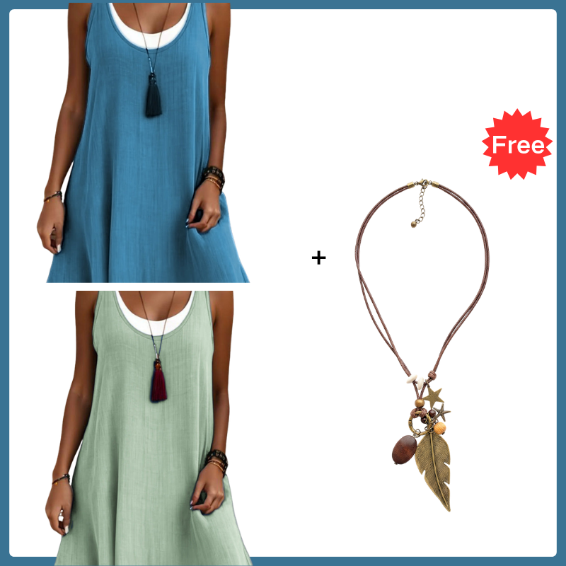 ⏰¡Último día de oferta! ¡50% DE DESCUENTO!💃 Vestido Tipo Camiseta de Tirantes para Mujer con Diseño de Falso Dos Piezas, Corte Holgado y Casual