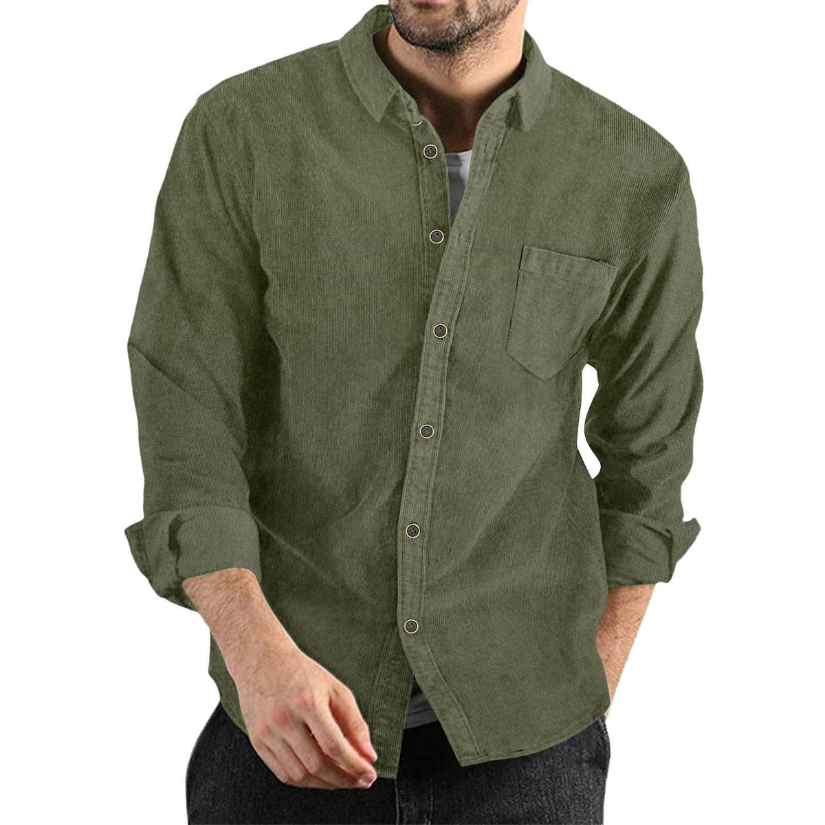 Camisa de manga larga de pana de moda para hombre