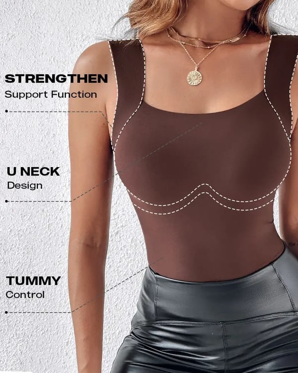 🔥 ¡50% DE DESCUENTO! 💖 👚 Camiseta sin mangas con cuello en U y sujetador incorporado para mujer – Comodidad, soporte y estilo todo en uno 🌸✨