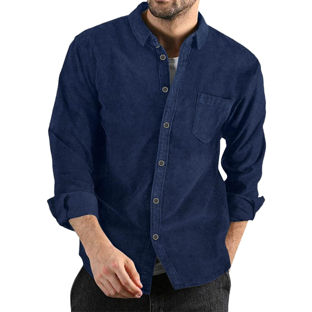 Camisa de manga larga de pana de moda para hombre