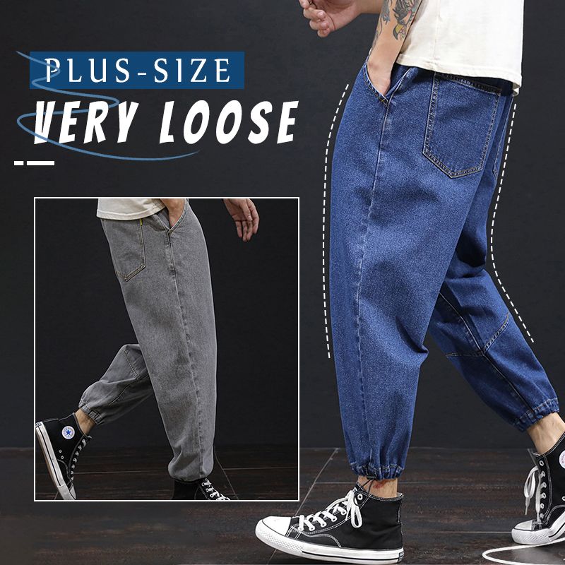 Pantalones de mezclilla casuales sueltos de talla grande para hombre