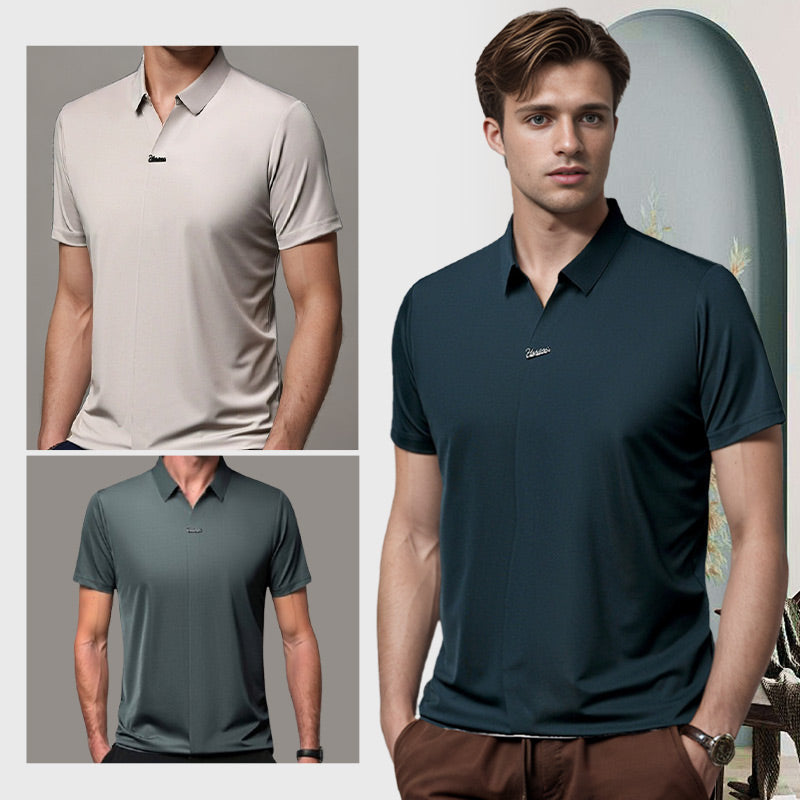 Camiseta informal sin arrugas transpirable con solapa para hombre