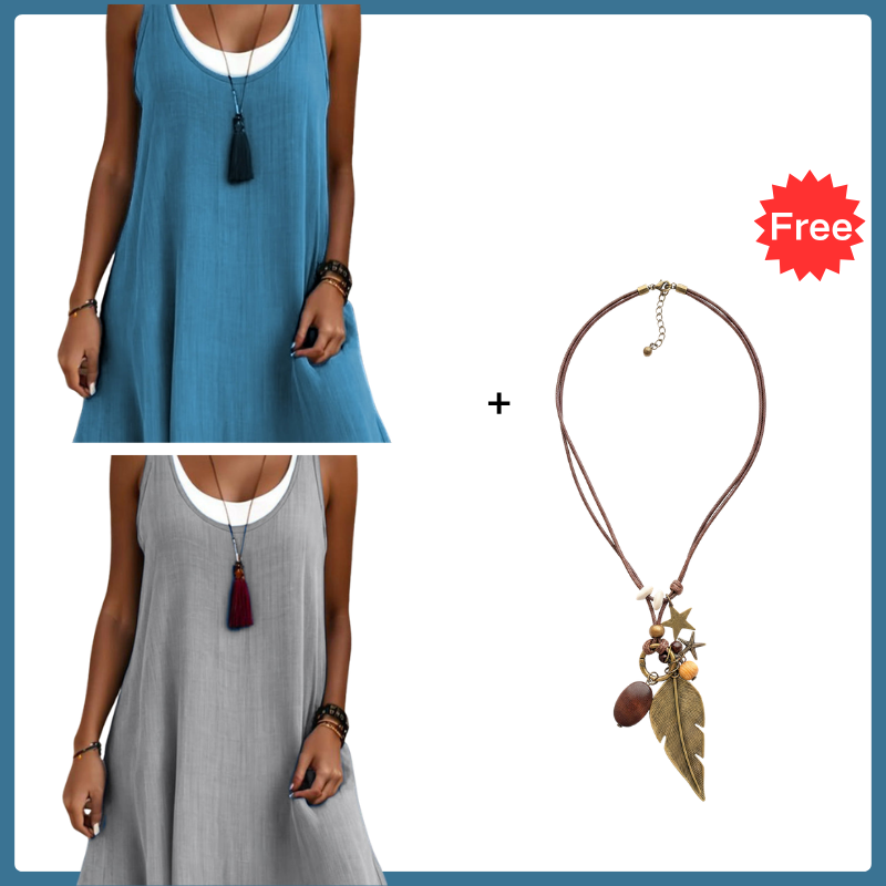 ⏰¡Último día de oferta! ¡50% DE DESCUENTO!💃 Vestido Tipo Camiseta de Tirantes para Mujer con Diseño de Falso Dos Piezas, Corte Holgado y Casual