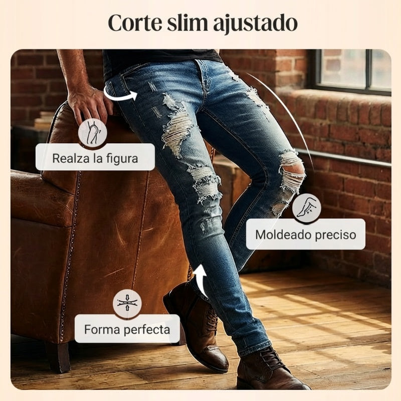Vaqueros ajustados rotos y elegantes para hombre