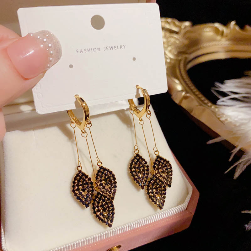 Pendientes de borla Hoja de Diamante Temperamento