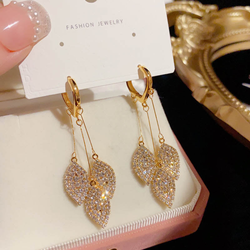 Pendientes de borla Hoja de Diamante Temperamento