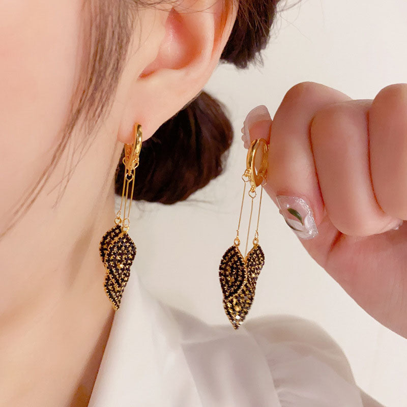 Pendientes de borla Hoja de Diamante Temperamento