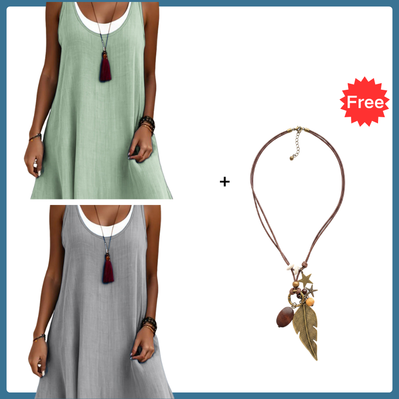 ⏰¡Último día de oferta! ¡50% DE DESCUENTO!💃 Vestido Tipo Camiseta de Tirantes para Mujer con Diseño de Falso Dos Piezas, Corte Holgado y Casual