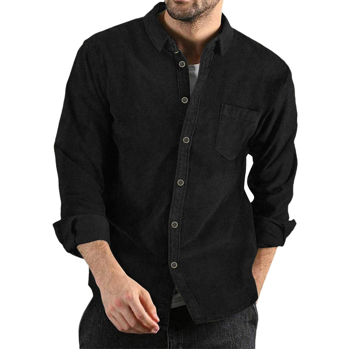 Camisa de manga larga de pana de moda para hombre