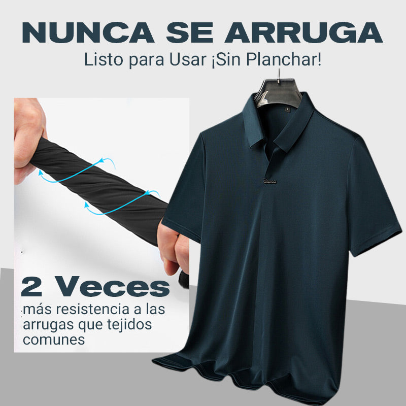 Camiseta informal sin arrugas transpirable con solapa para hombre