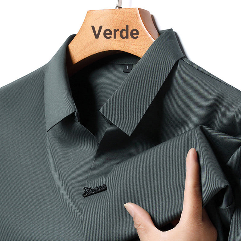 Camiseta informal sin arrugas transpirable con solapa para hombre