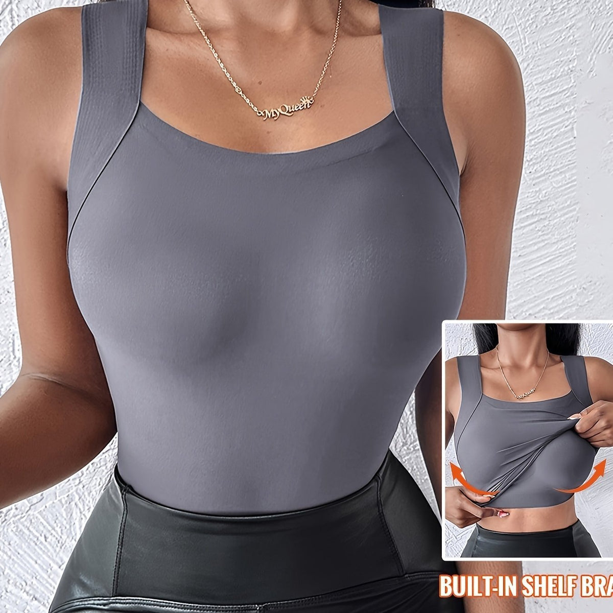 🔥 ¡50% DE DESCUENTO! 💖 👚 Camiseta sin mangas con cuello en U y sujetador incorporado para mujer – Comodidad, soporte y estilo todo en uno 🌸✨